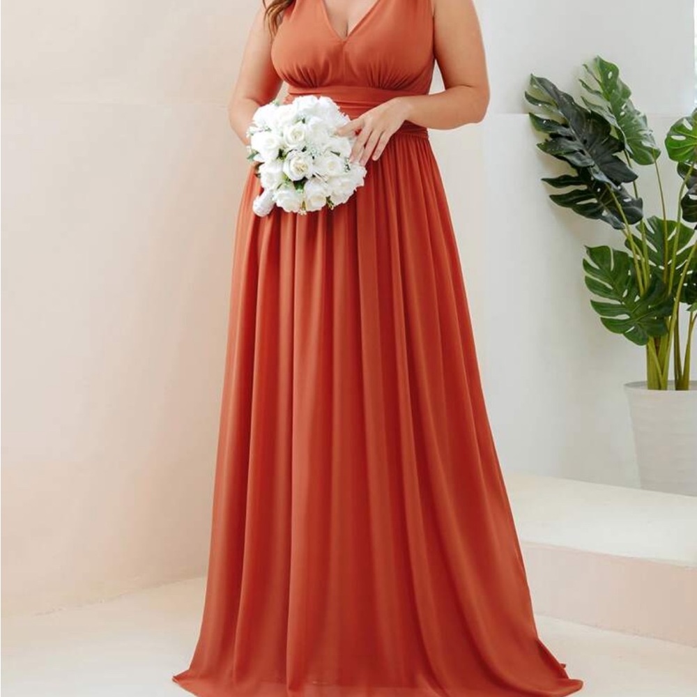 Ever Pretty Orange Pleated Embellished Bridesmaid Gown